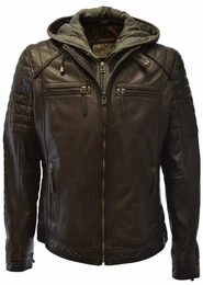 Lederjacke Carlo mit abnehmbarer Kapuze, Cognac, Schwarz, Dunkelbraun