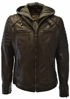 Zimmert Lederjacke Carlo mit abnehmbarer Kapuze Cognac/Schwarz/Dunkelbraun
