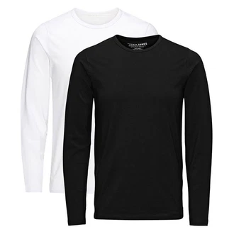 Jack & Jones Langarmshirt 2er Pack Basic Weiß/Dunkelblau/Schwarz/Creme