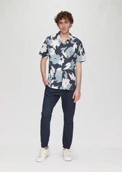 QS Kurzarmhemd mit All-over-Print Blau