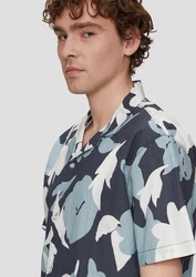 QS Kurzarmhemd mit All-over-Print Blau