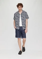 QS Kurzarmhemd mit All-over-Print Hellblau/Blau/Rot/Dunkelblau/Braun/Gelb