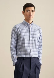Seidensticker Businesshemd Slim Button-Down-Kragen Karo Blau/Grau/Lila/Hellblau