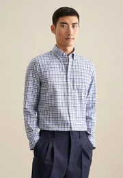 Businesshemd Slim Slim Langarm Button-Down-Kragen Karo