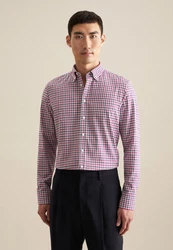 Seidensticker Businesshemd Slim Button-Down-Kragen Karo Rot/Lila