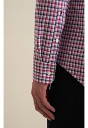 Seidensticker Businesshemd Slim Button-Down-Kragen Karo Rot/Lila