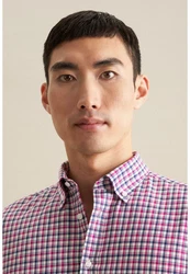 Seidensticker Businesshemd Slim Button-Down-Kragen Karo Rot/Lila