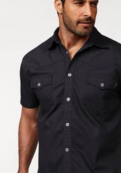 Arizona Kurzarmhemd Western-Stil Schwarz/Dunkelblau