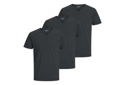 Jack & Jones T-Shirt mit Splitneck-Ausschnitt und Deko-Knöpfen Grau/Dunkelgrau/Dunkelblau