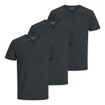 Jack & Jones T-Shirt mit Splitneck-Ausschnitt und Deko-Knöpfen Grau/Dunkelgrau/Dunkelblau