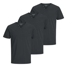T-Shirt 3er Pack Shirts mit Splitneck-Ausschnitt und zwei Deko-Knpfen