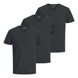 Jack & Jones T-Shirt mit Splitneck-Ausschnitt und Deko-Knöpfen Grau/Dunkelgrau/Dunkelblau