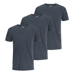 Jack & Jones T-Shirt mit Splitneck-Ausschnitt und Deko-Knöpfen Dunkelblau/Dunkelgrau/Grau/Blau