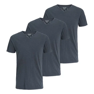 Jack & Jones T-Shirt mit Splitneck-Ausschnitt und Deko-Knöpfen Dunkelblau/Dunkelgrau/Grau/Blau