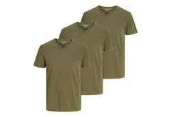 Jack & Jones T-Shirt mit Splitneck-Ausschnitt und Deko-Knöpfen Dunkelgrün/Khaki