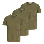 Jack & Jones T-Shirt mit Splitneck-Ausschnitt und Deko-Knöpfen Dunkelgrün/Khaki