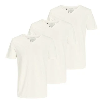 Jack & Jones T-Shirt mit Splitneck-Ausschnitt und Deko-Knöpfen Weiß/Creme/Khaki