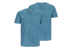 Jack & Jones T-Shirt 2er Pack mit Splitneck-Ausschnitt Hellblau/Blau
