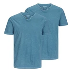 Jack & Jones T-Shirt 2er Pack mit Splitneck-Ausschnitt Hellblau/Blau