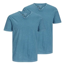 Jack & Jones T-Shirt 2er Pack mit Splitneck-Ausschnitt Hellblau/Blau