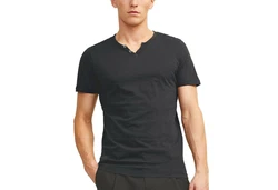 Jack & Jones T-Shirt 2er Pack mit Splitneck-Ausschnitt Dunkelgrau/Dunkelblau/Grau