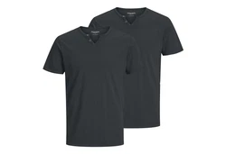 Jack & Jones T-Shirt 2er Pack mit Splitneck-Ausschnitt Dunkelgrau/Dunkelblau/Grau