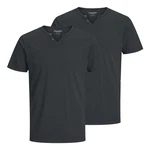 Jack & Jones T-Shirt 2er Pack mit Splitneck-Ausschnitt Dunkelgrau/Dunkelblau/Grau