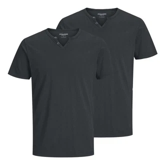 Jack & Jones T-Shirt 2er Pack mit Splitneck-Ausschnitt Dunkelgrau/Dunkelblau/Grau