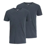 Jack & Jones T-Shirt 2er Pack mit Splitneck-Ausschnitt Dunkelblau/Blau/Dunkelgrau/Grau