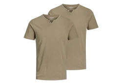 Jack & Jones T-Shirt 2er Pack mit Splitneck-Ausschnitt Khaki/Braun
