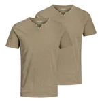 Jack & Jones T-Shirt 2er Pack mit Splitneck-Ausschnitt Khaki/Braun