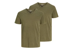 Jack & Jones T-Shirt 2er Pack mit Splitneck-Ausschnitt Dunkelgrün/Khaki