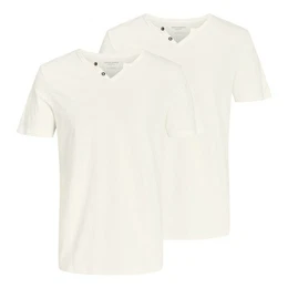 T-Shirt 2er Pack Shirts mit Splitneck-Ausschnitt und zwei Deko-Knpfen