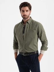 OMBRE Langarmhemd REGULAR FIT Herrenhemd Dunkelgrün/Khaki/Grün