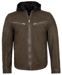Lederjacke Ventura - Herren Lederjacke Kapuze Nubukleder braun