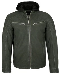 Lederjacke Ventura - Herren Lederjacke Kapuze Nubukleder olive
