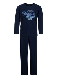 Henry Terre Schlafanzug Pyjama Set Langarm Dunkelblau