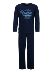 Henry Terre Schlafanzug Pyjama Set Langarm Dunkelblau