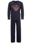 Henry Terre Schlafanzug Pyjama Set Langarm Dunkelblau/Orange/Rot