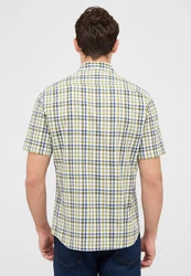 Eterna Kurzarmhemd Modern Fit Button-Down-Kragen Gelb/Grün/Khaki