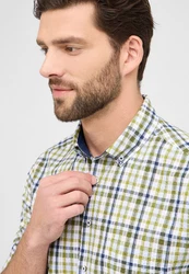 Eterna Kurzarmhemd Modern Fit Button-Down-Kragen Gelb/Grün/Khaki