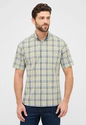 Eterna Kurzarmhemd Modern Fit Button-Down-Kragen Gelb/Grün/Khaki