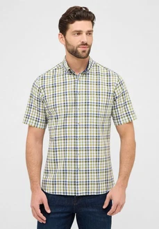 Eterna Kurzarmhemd Modern Fit Button-Down-Kragen Gelb/Grün/Khaki Eterna Kurzarmhemd Modern Fit Button-Down-Kragen Gelb/Grün/Khaki