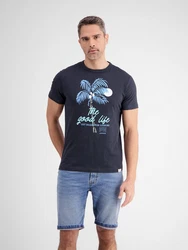 LERROS Rundhals T-Shirt mit Palmenprint Dunkelblau