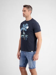 LERROS Rundhals T-Shirt mit Palmenprint Dunkelblau
