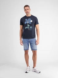 LERROS Rundhals T-Shirt mit Palmenprint Dunkelblau