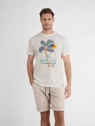 LERROS Rundhals T-Shirt mit Palmenprint Khaki/Beige/Braun