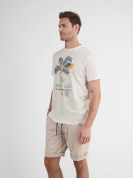 LERROS Rundhals T-Shirt mit Palmenprint Khaki/Beige/Braun