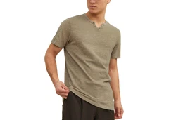 Jack & Jones T-Shirt Splitneck Tee Khaki/Dunkelgrün