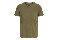 Jack & Jones T-Shirt Splitneck Tee Dunkelgrün/Khaki